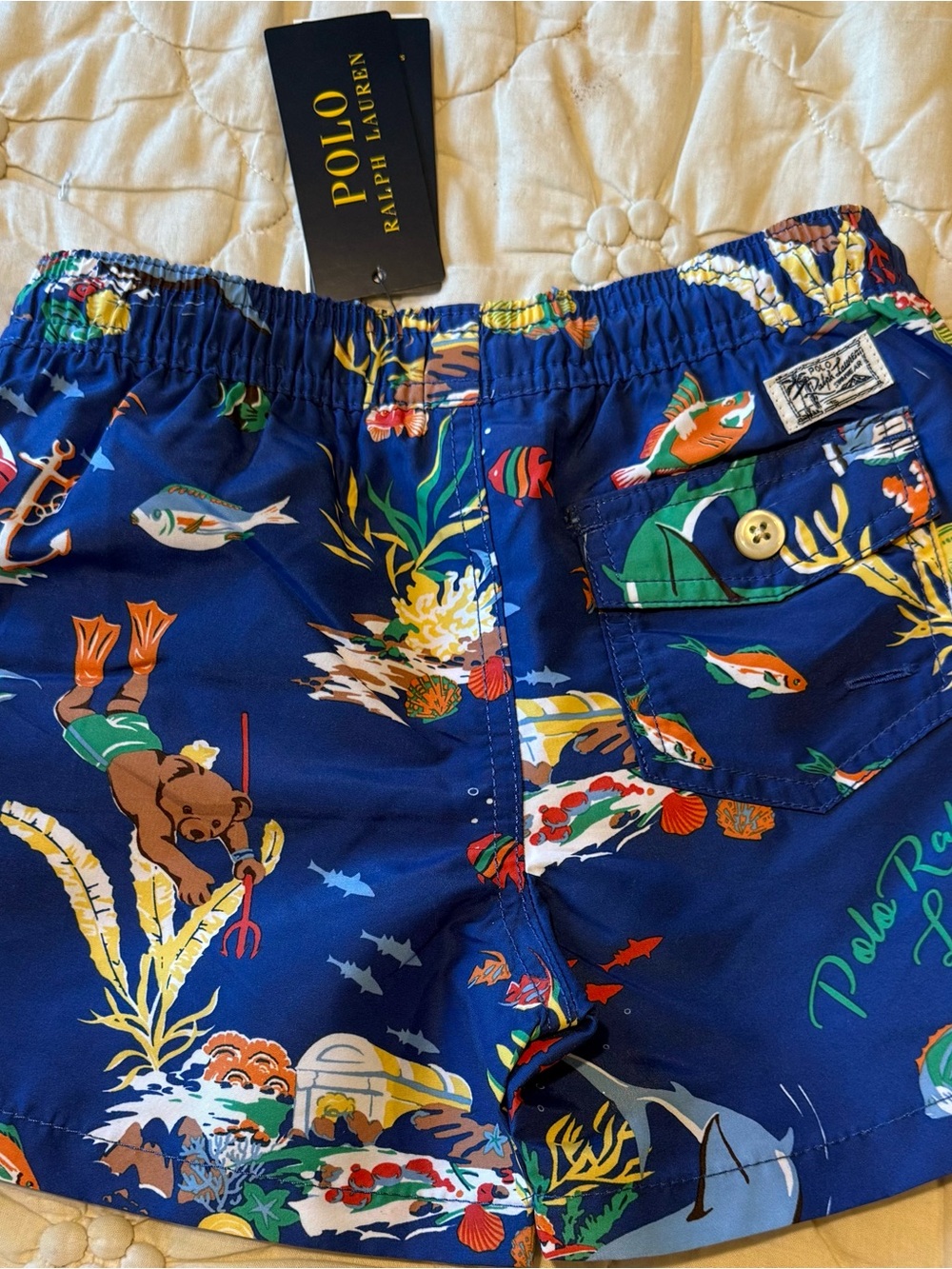 Polo by Ralph Lauren Boys Navy Blue Tropical Fish Swim Trunks